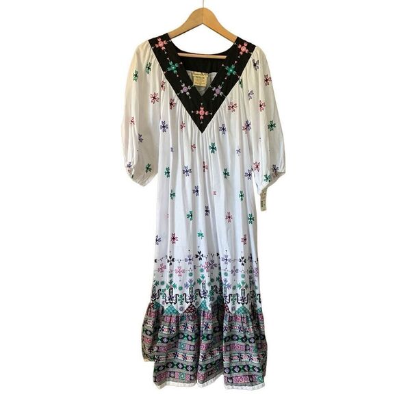 Ramona Rull Vintage Indian Print Caftan Tent Dress White Size M - Picture 11 of 12